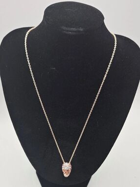 NWT Simply Vera Wang Rose Gold Pink Pave Crystal Skull Necklace 17" +3" Extender